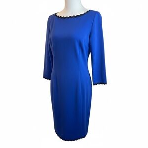 Talbots‎ Blue Sheath Dress Black Ric Rac Trim 3/4 Sleeve Size 6